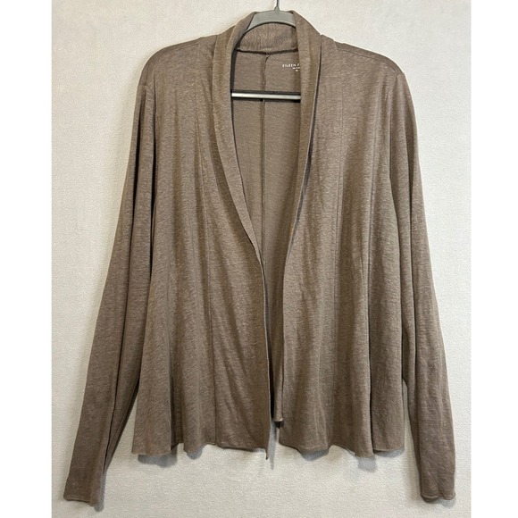 Eileen Fisher Brown XL Linen Open Front Cardigan Sweater Draped Long Sleeve - Picture 1 of 6